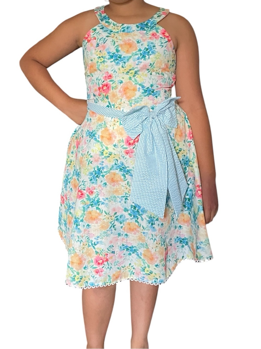 Rare Edition Girls Floral Sundress with Blue Bow